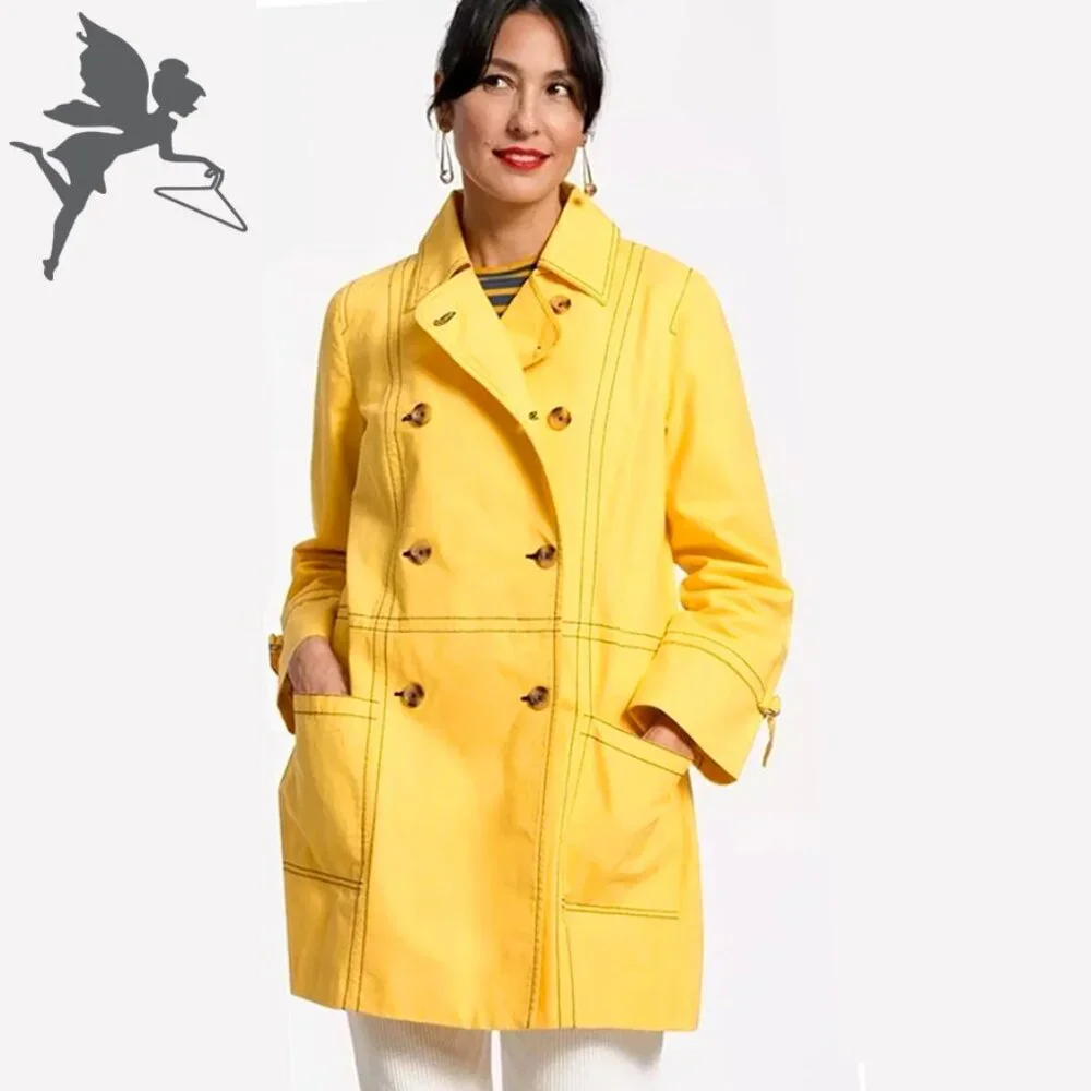 FRANCIS VALENTINE Double Breasted Cotton Trench Coat With Contrast Stitching - Picture 1 of 10